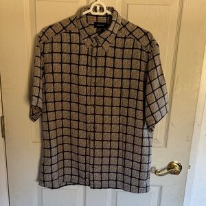 Claiborne Men's Black and Brown Grid Shirt, Medium